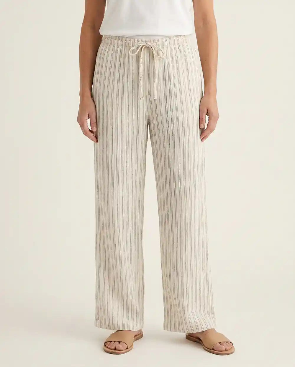 Pantalone largo donna mussola cotone biologico elastico laccetto vita