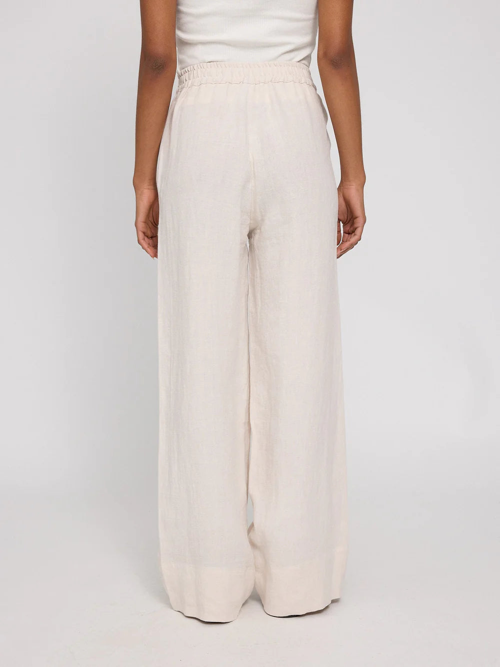 Pantalone donna gamba larga palazzo lino naturale posteriore