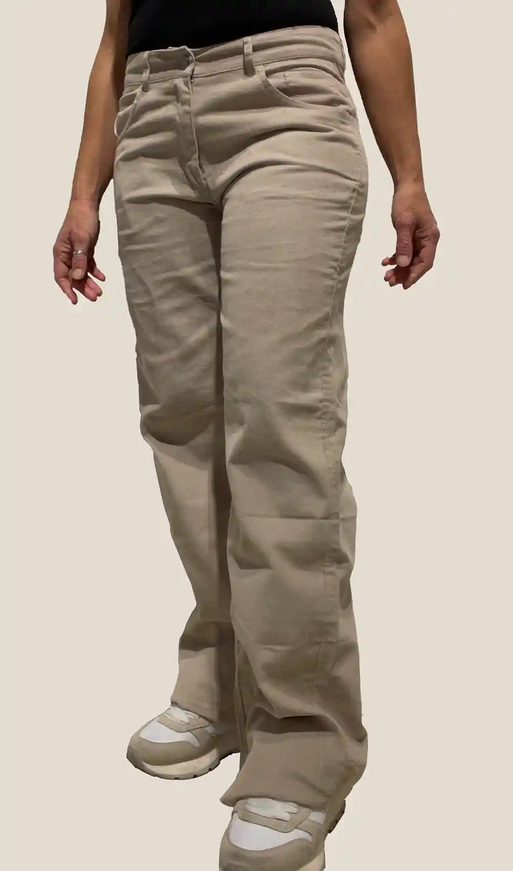 Pantalone Slim in Velluto Beige