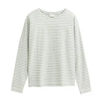T-shirt ecosostenibile cotone bio maniche lunghe righe verde salvia frontale