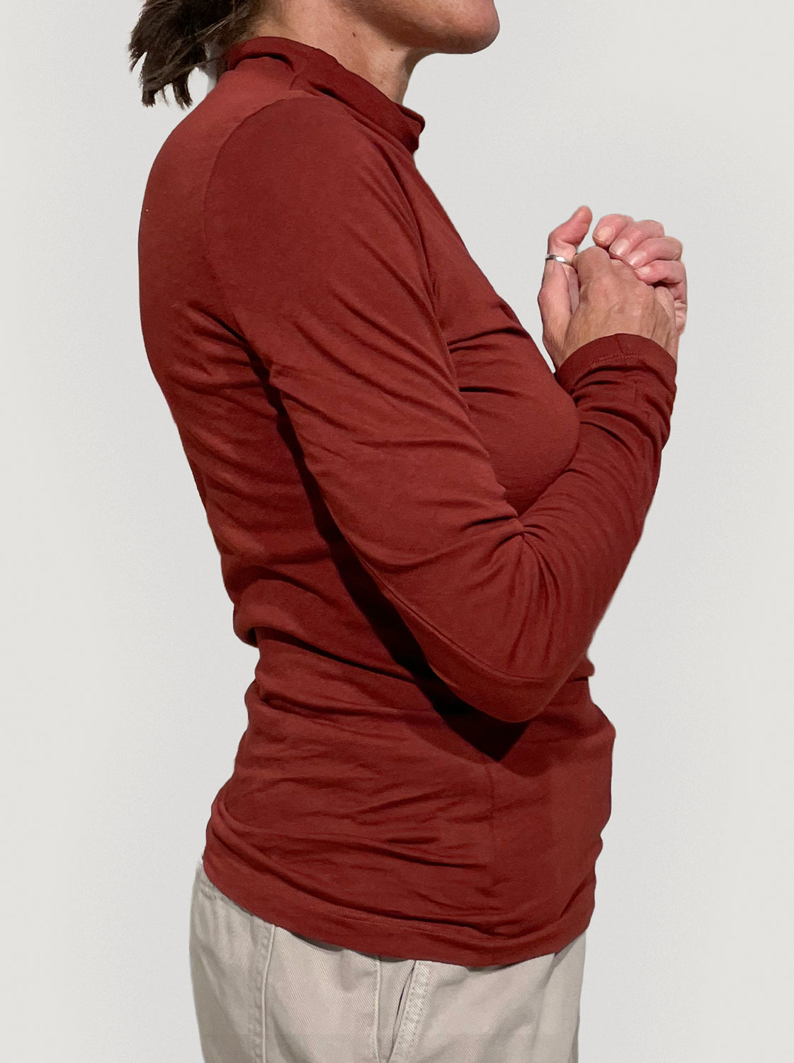 T-shirt donna cotone biologico GOTS bordeaux manica lunga