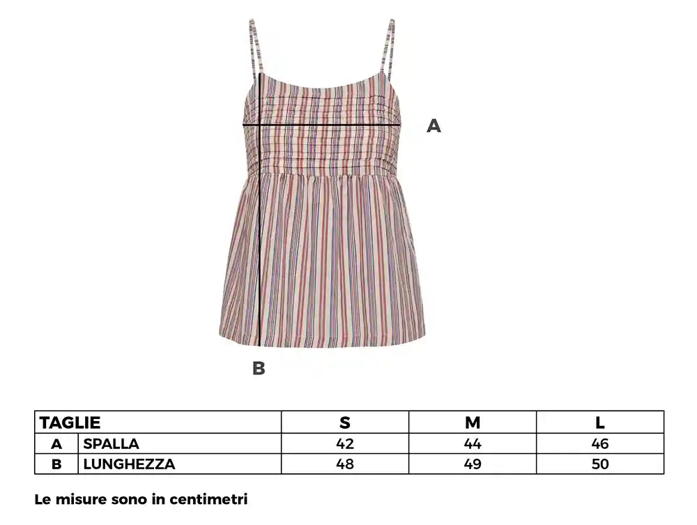 Top cotone righe smock rosso blu fondo panna
