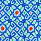 Ventaglio Donna in Seta e Legno - Fantasia Blu e Arancio