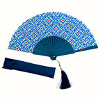 Ventaglio donna seta fantasia blu arancio