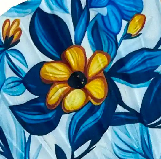 Ventaglio in Seta floreale Blu e Giallo