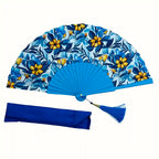 Ventaglio donna seta fantasia floreale blu giallo