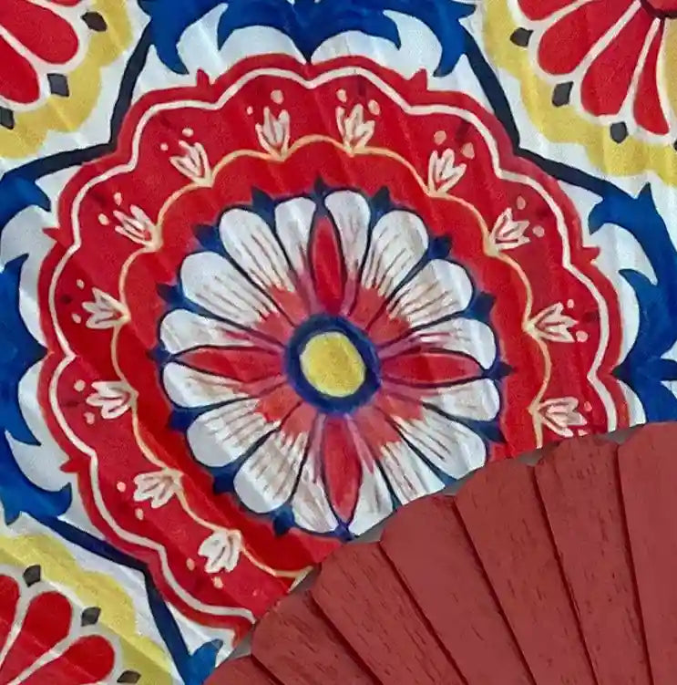 Ventaglio Seta Maiolica Rosso Blu Donna
