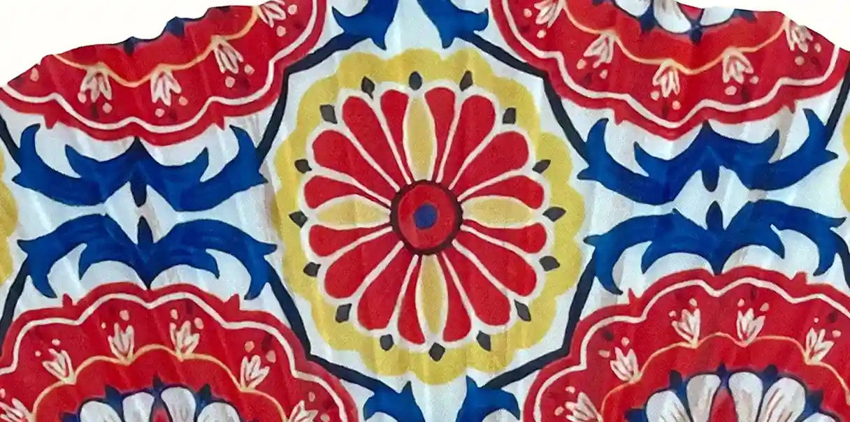 Ventaglio Seta Maiolica Rosso Blu Donna