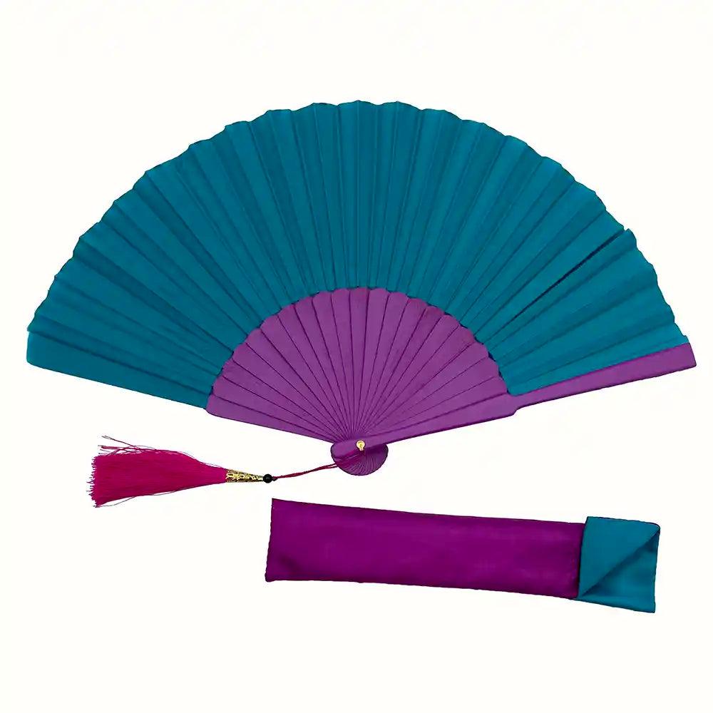 Ventaglio Seta Bicolore Petrolio Fucsia