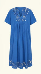 Vestito lungo in cotone indiano ricamato Blu Cobalto