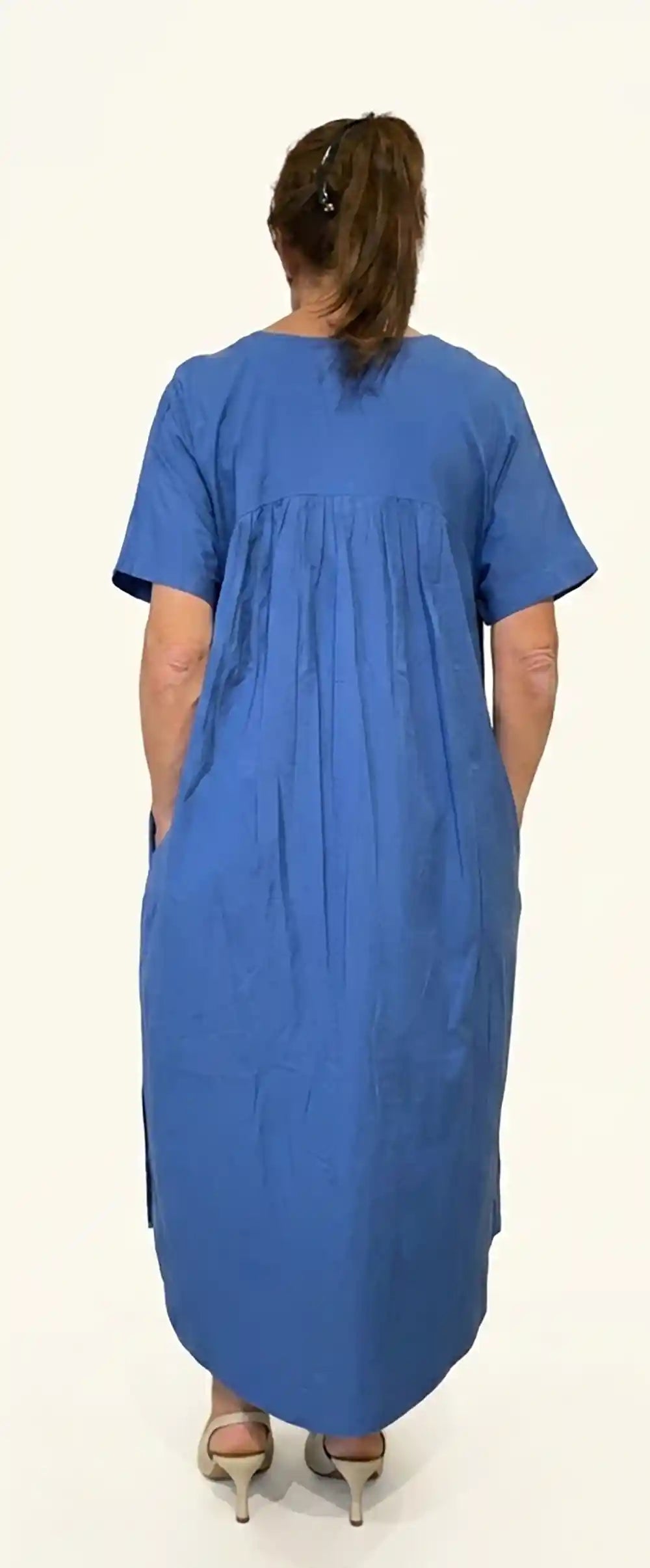 Vestito lungo in cotone indiano ricamato Blu Cobalto