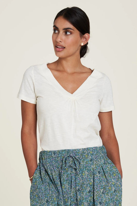 T-shirt Donna con scollo a V in cotone bianco organico e biologico